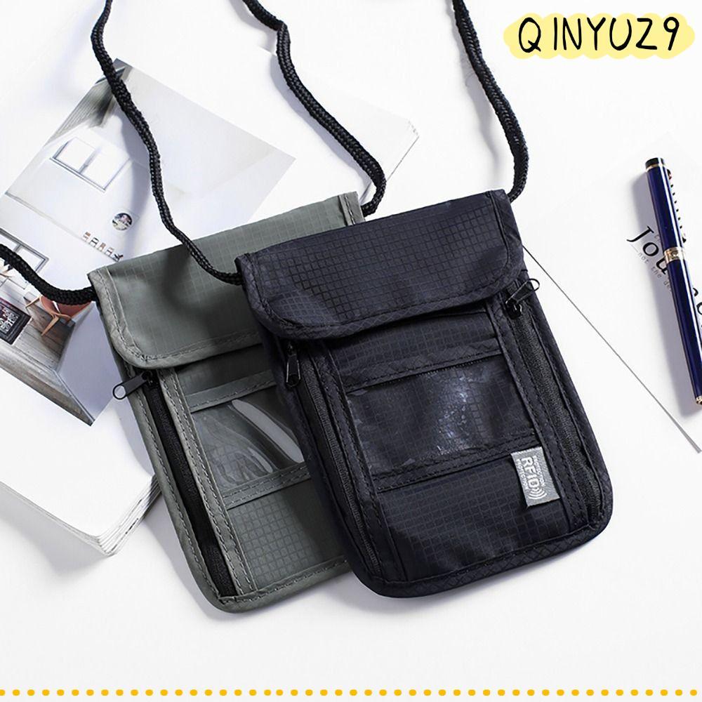 QINYUZ9QX RFID Passport ID Bag, กระเป๋าเอกสารไนลอนกันน้ํา, กระเป๋าสตางค์คออเนกประสงค์ผู้หญิง