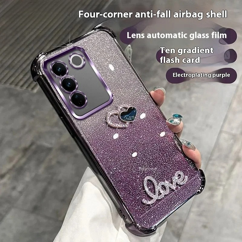 SAMSUNG 3D LoveกันกระแทกGlitterชุบสําหรับSamsung Galaxy S26 Ultra S25 S24 S23 S22 S21 S20 หมายเหตุ 2