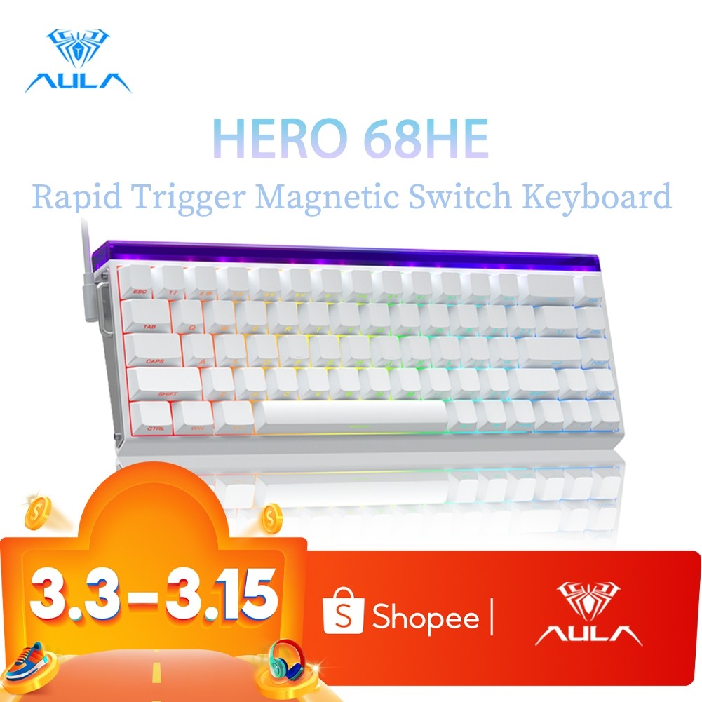 Aula HERO 68HE Magnetic RT คีย์บอร์ด 68 คีย์ 8Khz แบบมีสาย RGB พุดดิ้งคีย์บอร์ด Fast Trigger Hot Swa