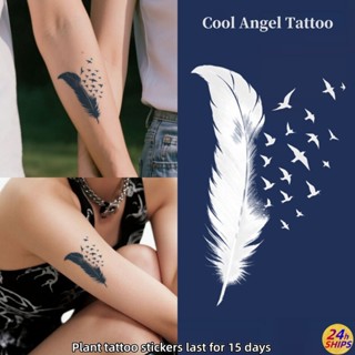 สติกเกอร์รอยสักลายขนนกสีดำ กันน้ำ ติดทนนานถึง 15 วัน