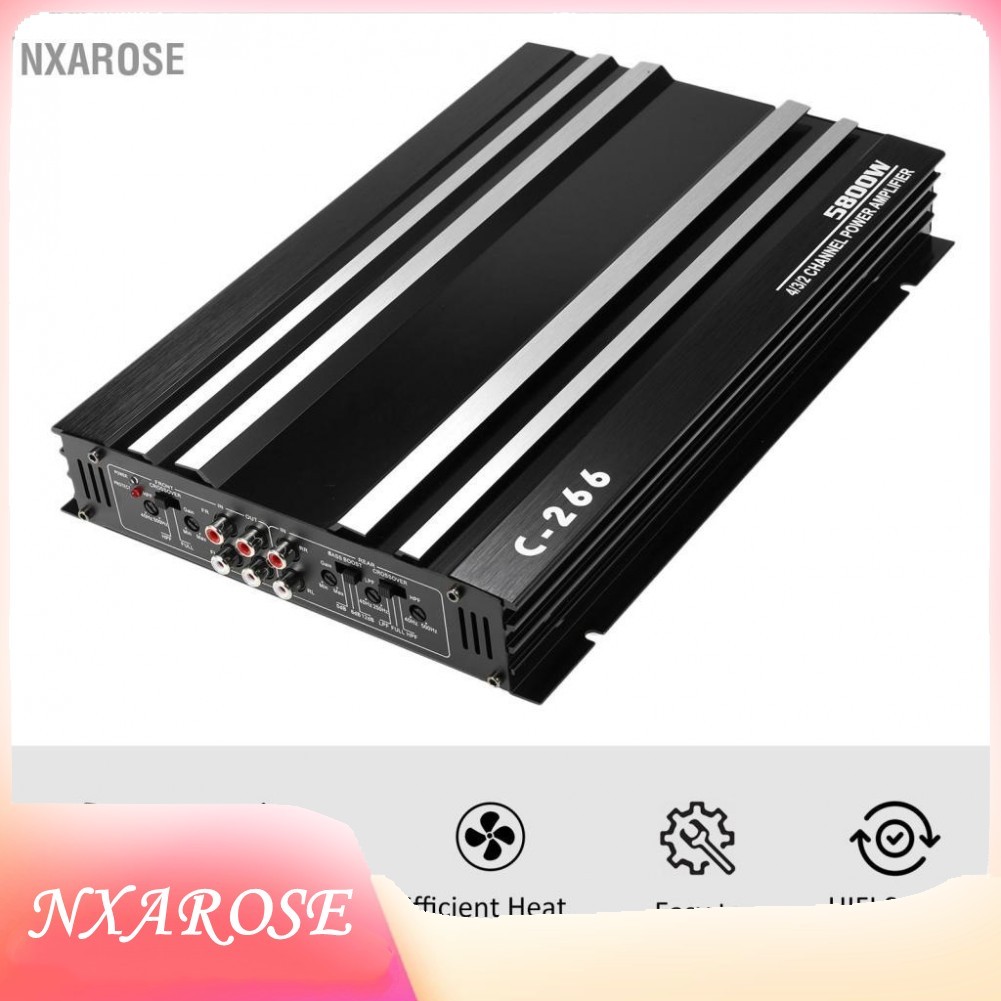nxarose เครื่องขยายเสียงรถยนต์ 12V 4 Channel High Audio Speaker สีดำ