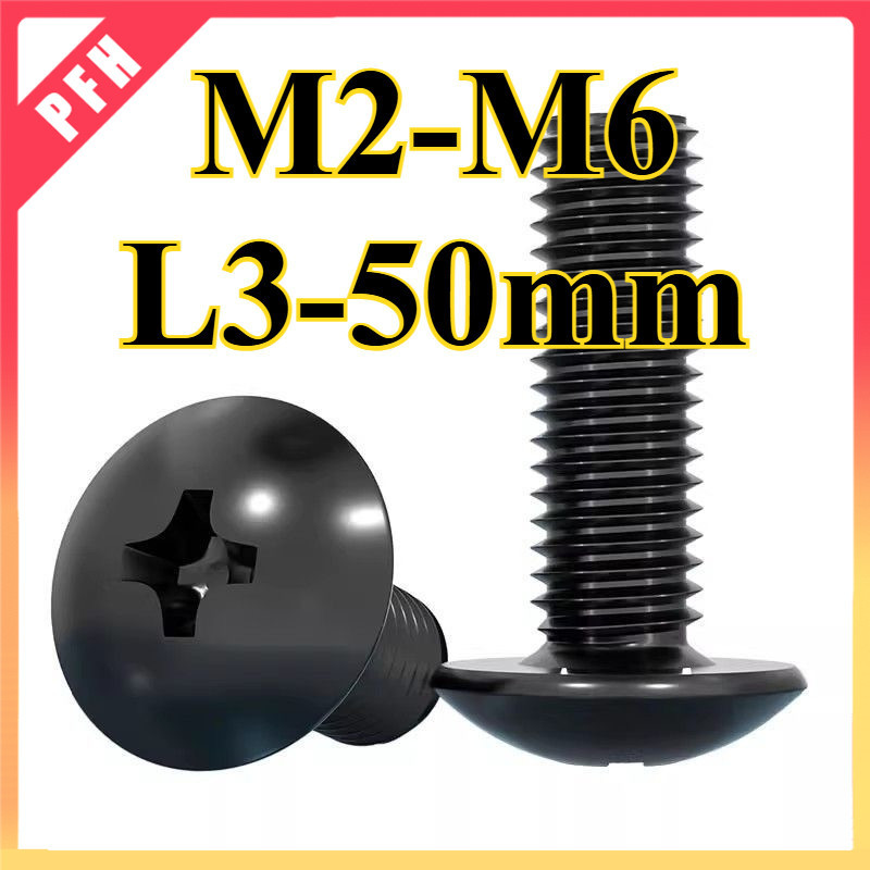 สกรูหัวร่มแบนใหญ่กึ่งกลม M2/M2.5/M3/M4/M5/M6*L3-50mm สีดํา (ZH-PFH)