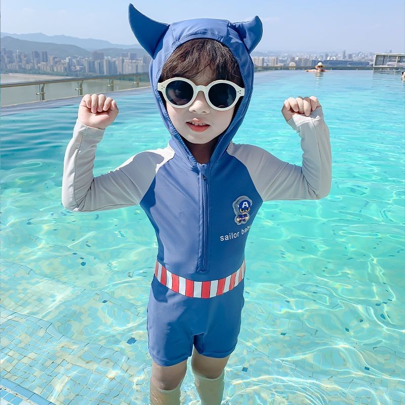 ชุดว่ายน้ำสำหรับเด็กสไตล์เกาหลี trendy ลายการ์ตูนน่ารัก กันแดดได้ดี มีฮOODIE ขนาด 3.5
