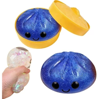 CHILDJOYLYN เกี๊ยวของเล่น Squishy, Glitter พร้อม Steamer ซาลาเปายัดไส้นึ่ง Squishy Pinch Le, Soft Fidget Slow Resilience Stress Relief Sensory Ball สําหรับบรรเทาความเครียดความวิตกกังวล