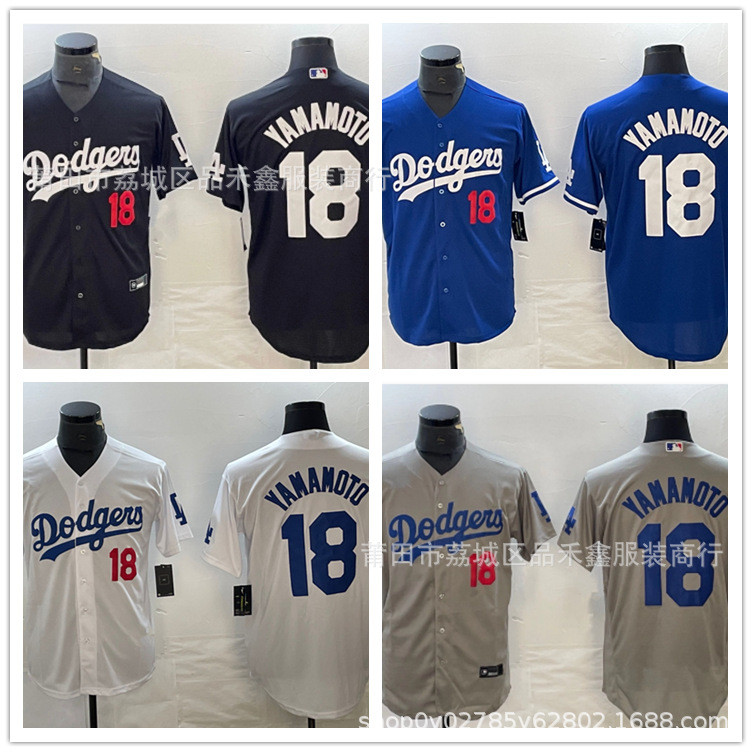จัดส่งในวันเดียวกัน Dodgers Dodgers Dodgers No. 18 YAMAMOTO YAMAMOTO Yushen เสื้อปักผู้ชาย