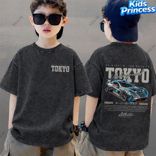 COD 2026 สินค้าใหม่ ทรงหลวม คอกลม เสื้อเด็ก kids Distressed T-shirt ผ้าฝ้าย เด็กชาย เสื้อผ้าเด็ก t-shirt S277
