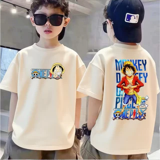 เสื้อยืดลูฟี่ ผ้าฝ้าย 100% แบบอนิเมะญี่ปุ่น คอวี สินค้าพร้อมจัดส่งให้เด็ก