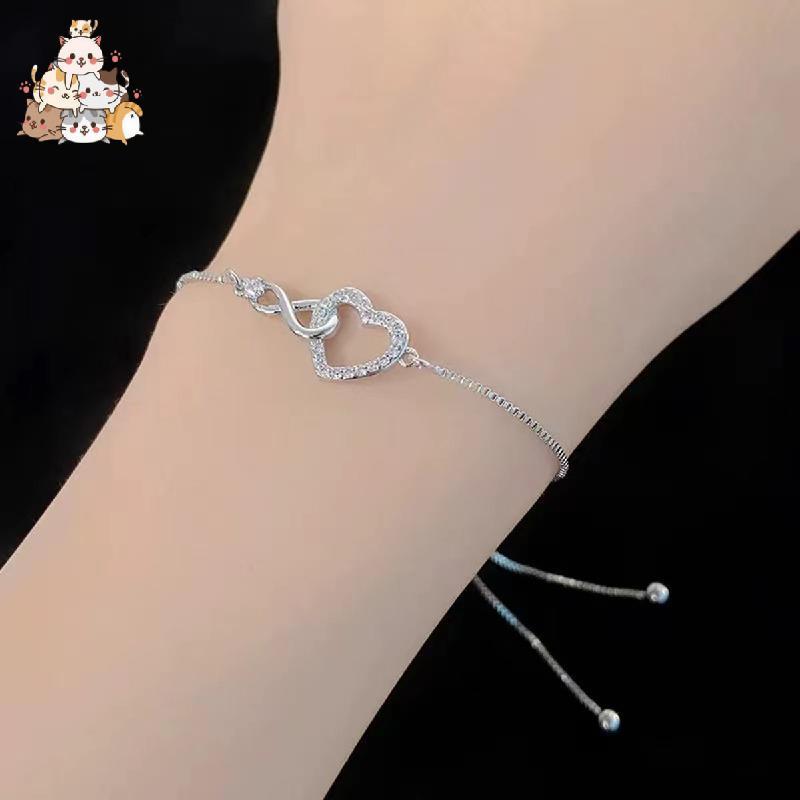 ผู้หญิงs Infinity 8-Shaped & Heart Charm สร้อยข้อมือ, แฟชั่น Dainty Heart-Shaped เครื่องประดับมือสํา