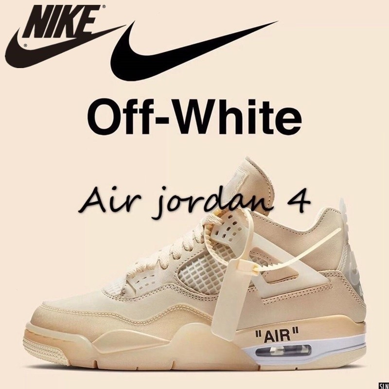 รองเท้าผ้าใบ NKS แบบ Off-White Air Jordan 4 สำหรับวิ่งและเล่นบาสเก็ตบอล ไซส์ 36-44