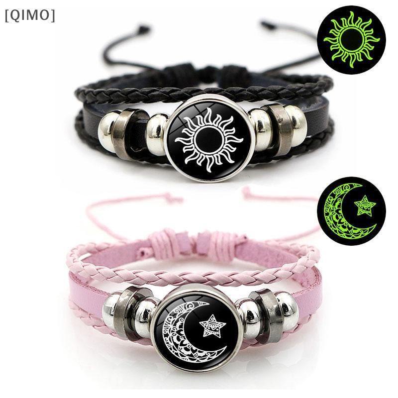 [QIMO] สร้อยข้อมือคู่ส่องแสง Sun Moon แบบถักสำหรับมิตรภาพ ปรับแต่งได้ เครื่องประดับโรمانติก ของขวัญวันเกิด