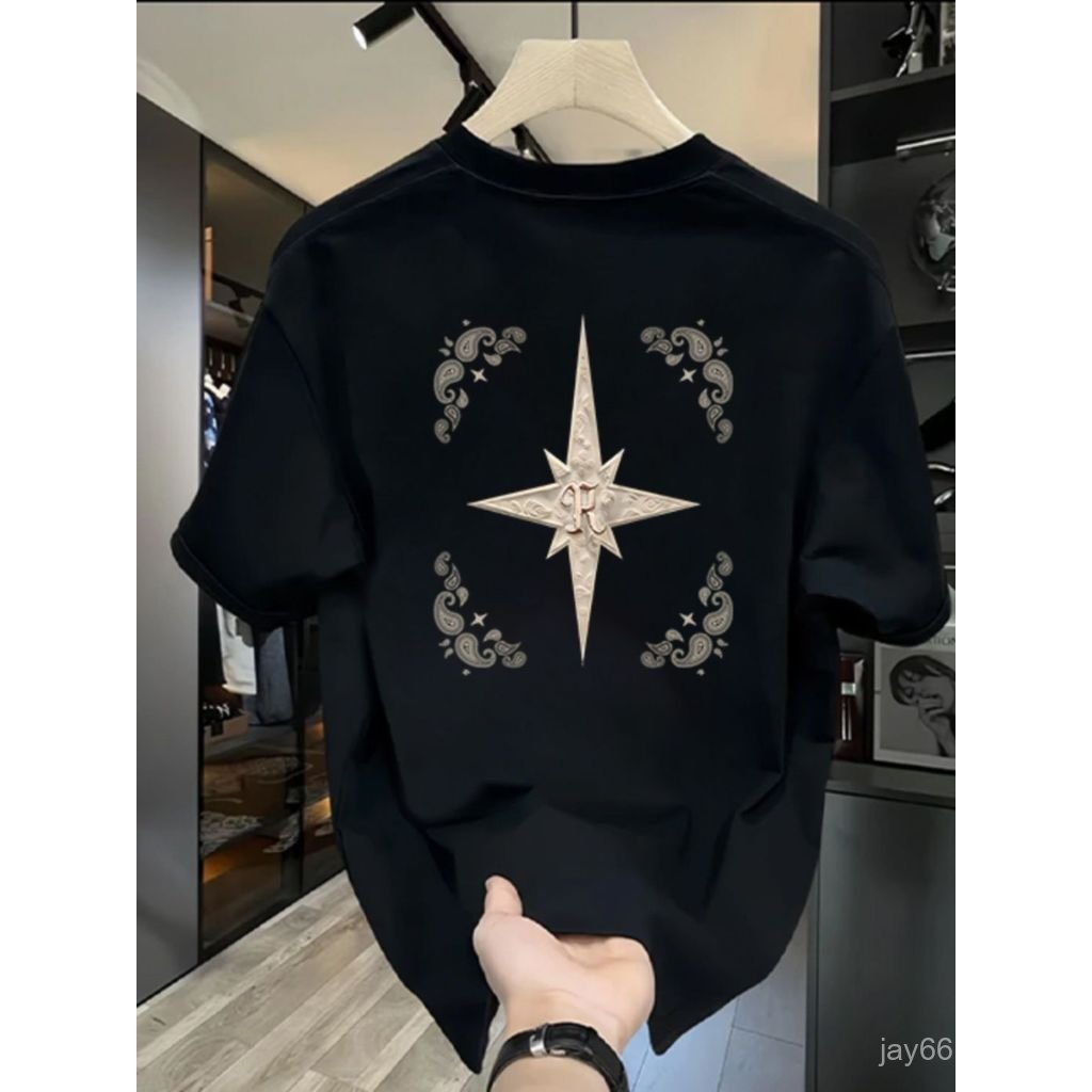 ผ้าฝ้าย 100% Heavy 280g สไตล์อเมริกัน Ruffian หล่อแขนสั้นเสื้อยืดฤดูร้อน ins Street Wear Street หลวม