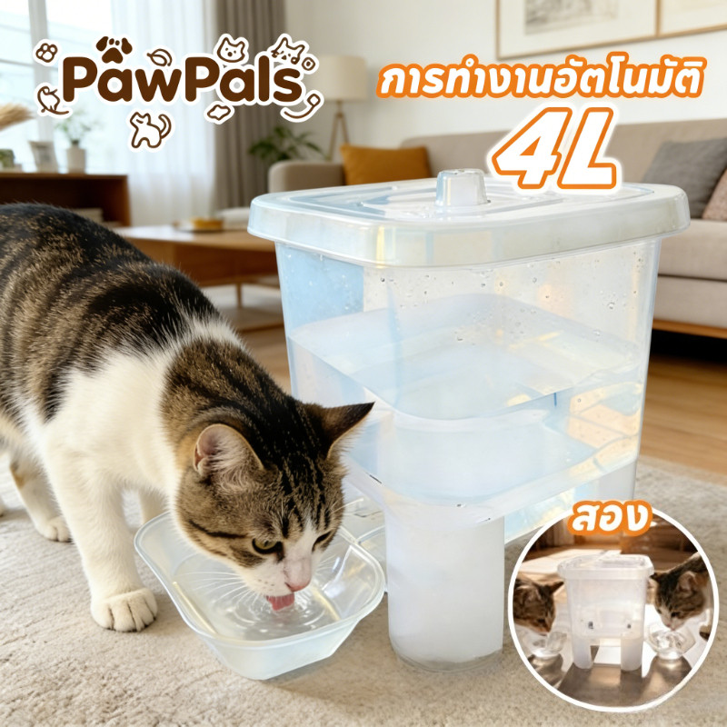 เครื่องจ่ายน้ําแมว 4L เครื่องจ่ายน้ําแมว ถังดื่มสัตว์เลี้ยง น้ำพุแมวสัตว์เลี้ยงอัตโนมัติ ความจุใหญ่