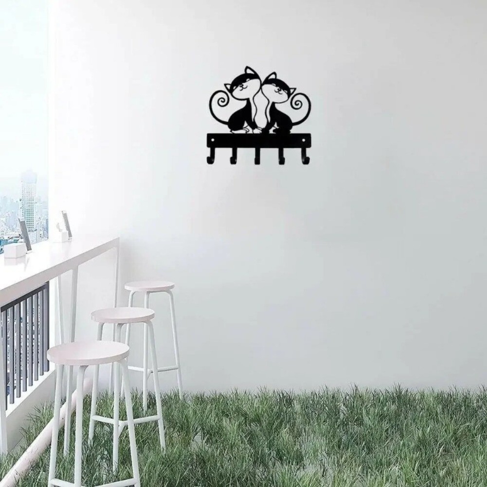 CIFbuy 2D Twin Cats Iron Wall Hooks Key Rack Entryway Organizer