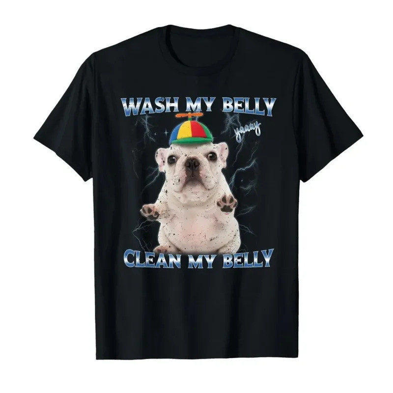 เสื้อยืดลายมีมตลก "Pibble Wash Clean My Belly" สำหรับผู้ชายและผู้หญิง ผลิตจากผ้าฝ้าย 100% แขนสั้น