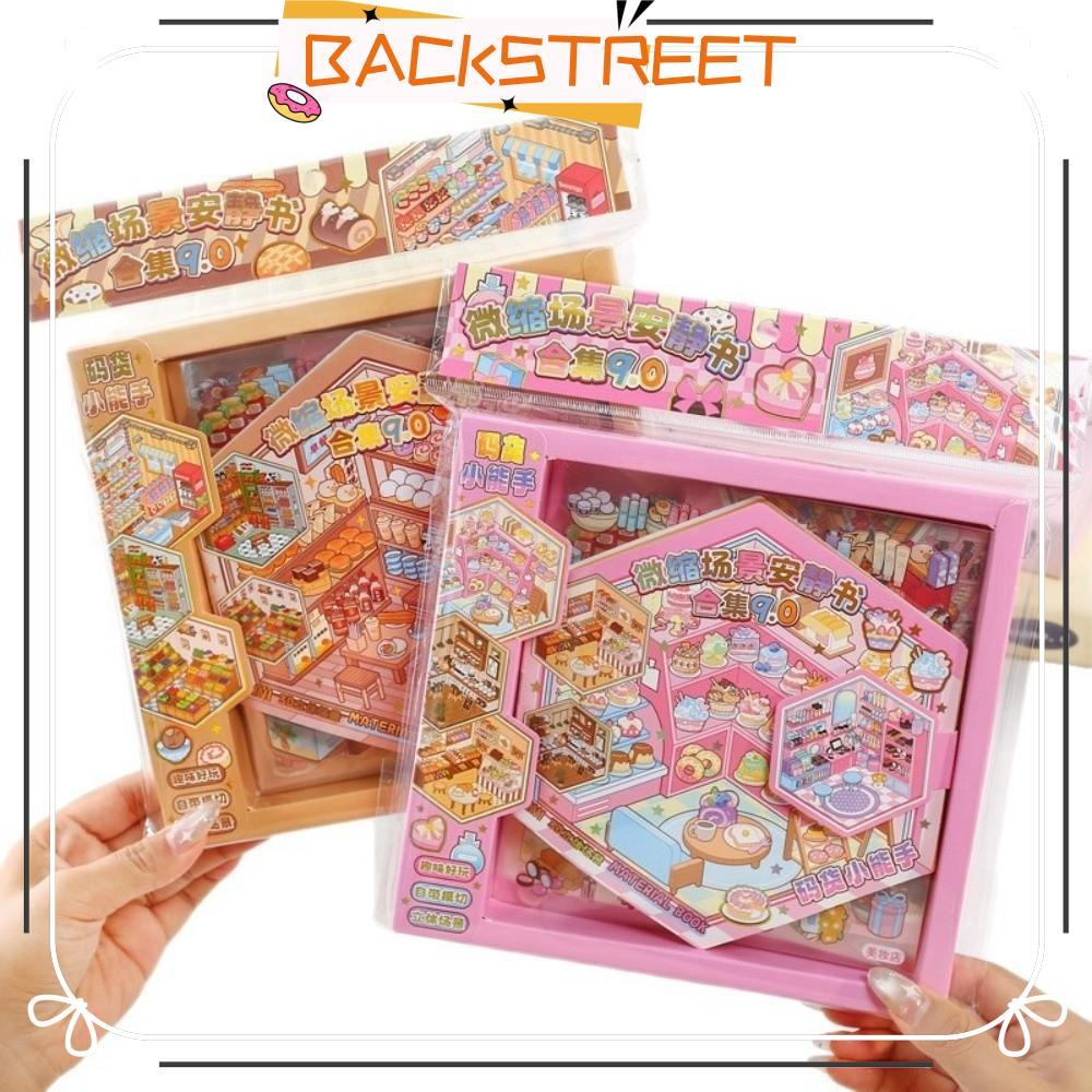 BACKSTAGE Landscape Sticker, Cute Style Die Cut Cartoon Scene Sticker, PET Material Multiple Scene D