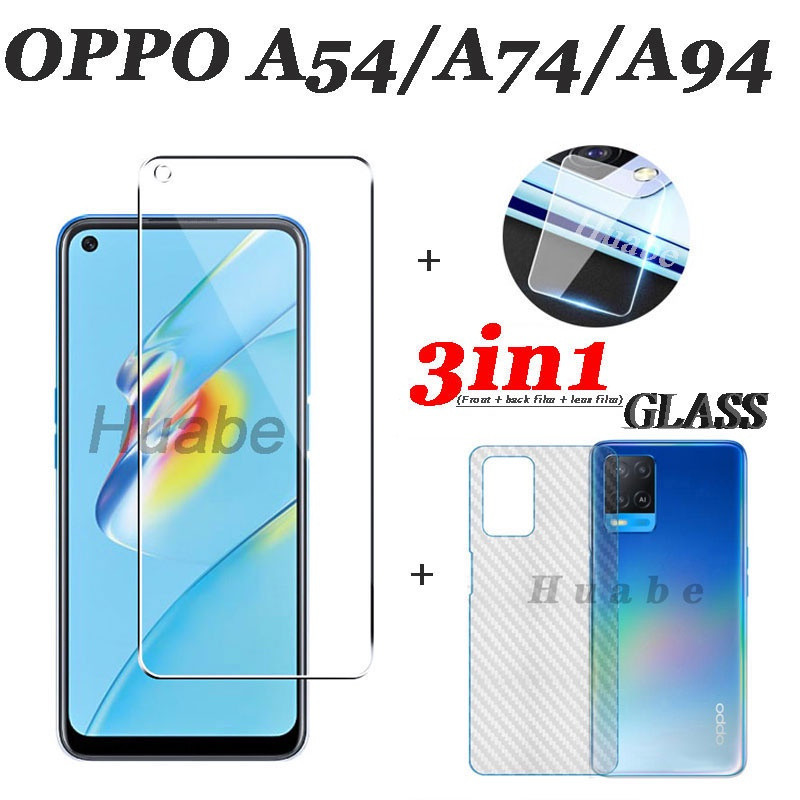 3in1 OPPO A54 5G A55 4G A98 5G A95 4G A57 A74 5G A96 A76 A36 A94 5G A83 A31 A53 A52/A72 Realme 9i A15S + กระจกนิรภัย + เลนส์โปร่งใส