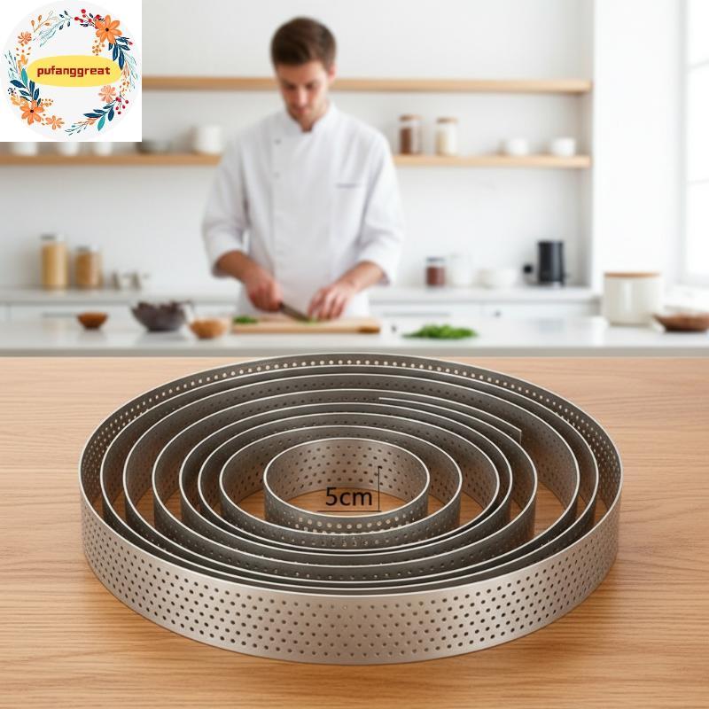 Pufanggreat สแตนเลสสตีลมูสเค้กแม่พิมพ์ทนความร้อน Perforated รอบ Tart แหวนคุกกี้ Pastry วงกลมเครื่องตัดแม่พิมพ์เบเกอรี่เครื่องมือ TH