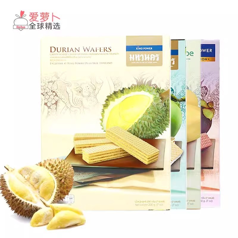 KINGPOWER KINGPOWER เวเฟอร์มังคุดทุเรียนปลอดหน้า 200g#KINGPOWER王权免税榴莲芒果山竹椰子味威化饼200g20260312