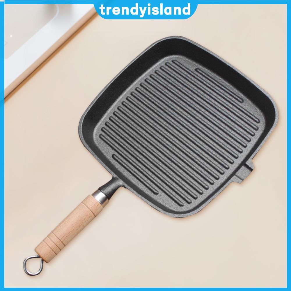 ⚡24ชม.⚡ เหล็กหล่อ Skillet ทําอาหารหม้อด้ามไม้ไม่เคลือบ Non-stick สเต็ก Skillet Camping ในร่มและกลางแ