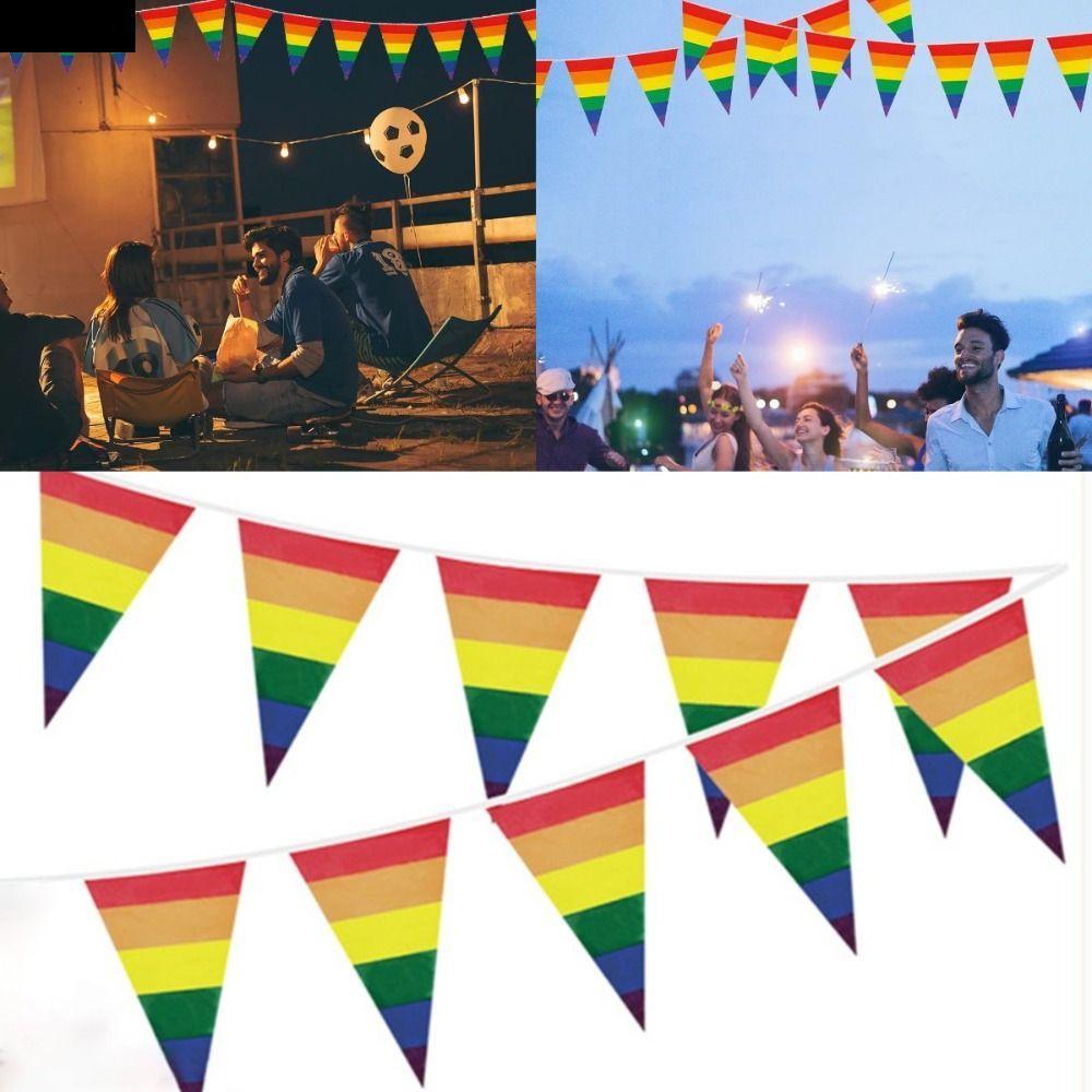 LILYES Rainbow Flag, Multifunctional PE สีสันสามเหลี่ยมธง,อุปกรณ์ตกแต่งสามเหลี่ยมเลสเบี้ยน Pride Day