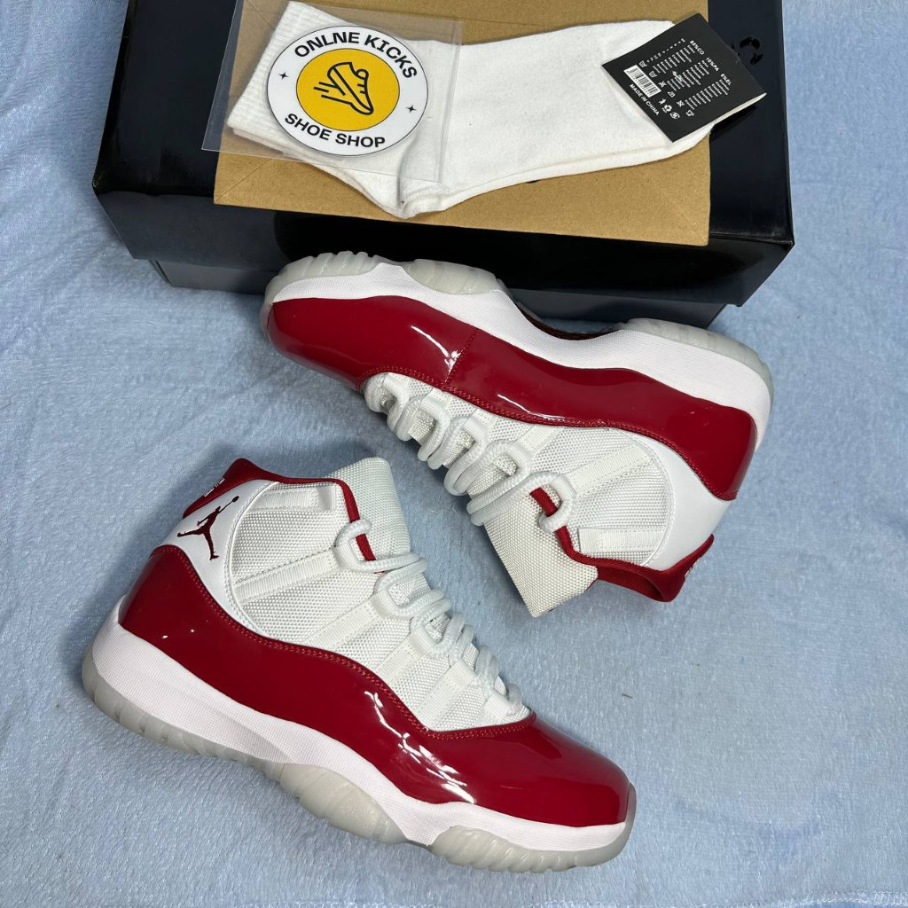 JORDAN 11 HIGH CHERRY FOR MEN W/FREE ELITE SOCK