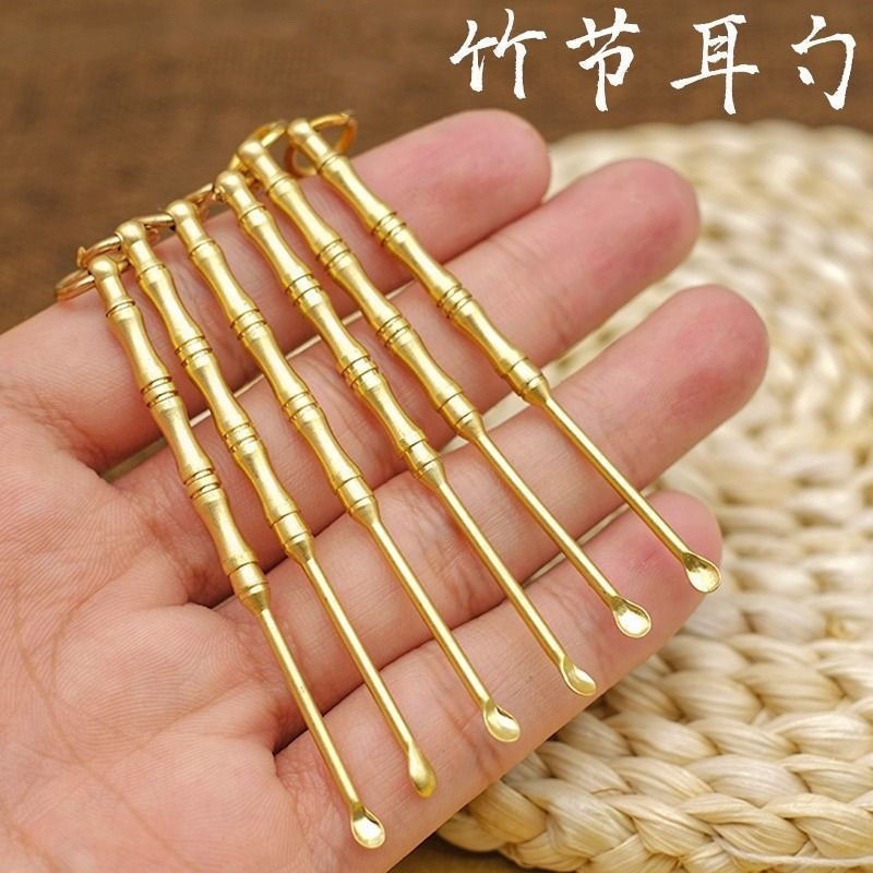 baoluan#Pure copper bamboo joint alloy vintage ear pick, handmade brass ear pick, ear cleaner for ad