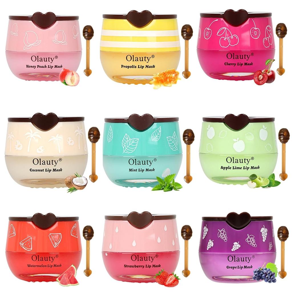 9PCSBeeLipBalmLipMaskHoneyPot,HoneyStrawberryMoisturizingLipBalmBulkwithStick,LipingMaskPropolisHydr