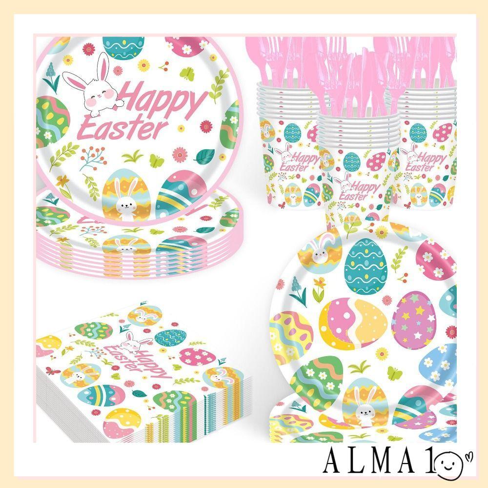 ALMA Bunny อาหารเย็น, ภาชนะใส่ขนมพลาสติก Easter Disposable Tableware, Fashion Fork Paper Plates Disp