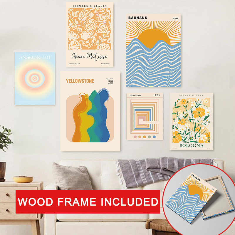 (พร้อมกรอบ) Abstract Gradient Aperture Bauhaus โปสเตอร์ดอกไม้ Market Plant Wall Art ภาพวาดผ้าใบห้องนั่งเล่นที่ทันสมัยตกแต่งภายในภาพ