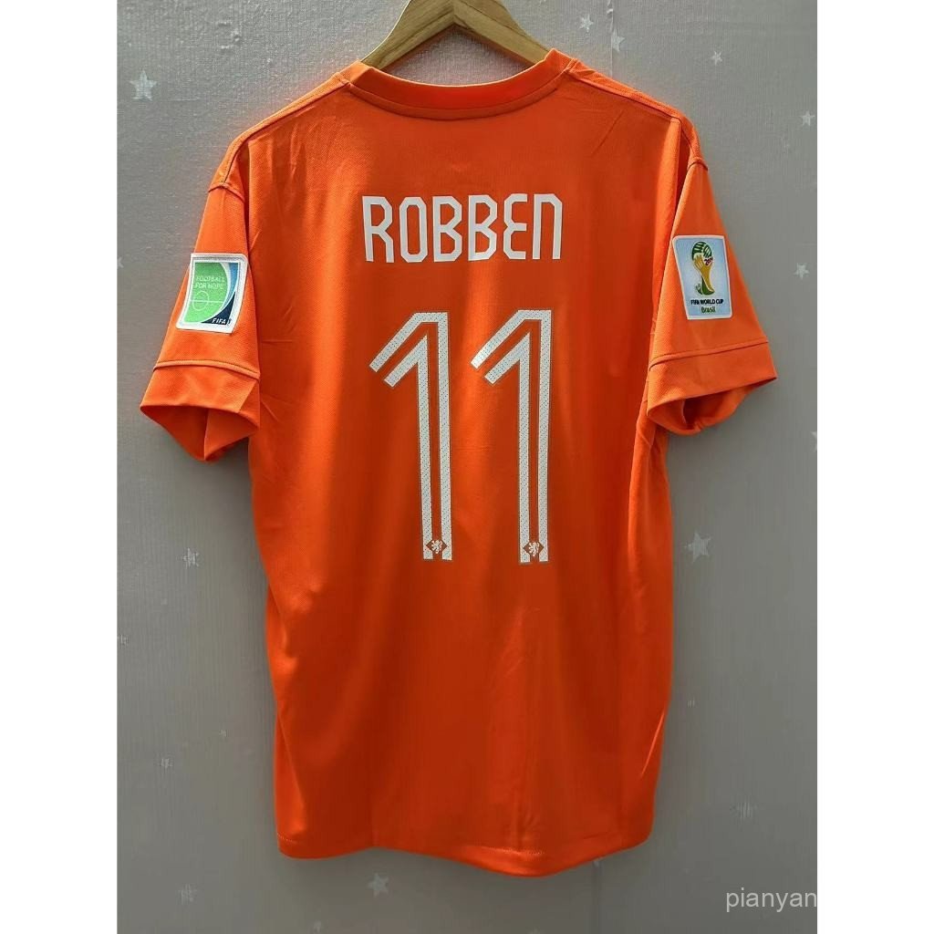 New-Retro2014 เนเธอร์แลนด์ Home V.PERSIE ROBBEN คุณภาพสูง Retro Football Jersey Holland Custom เสื้อ