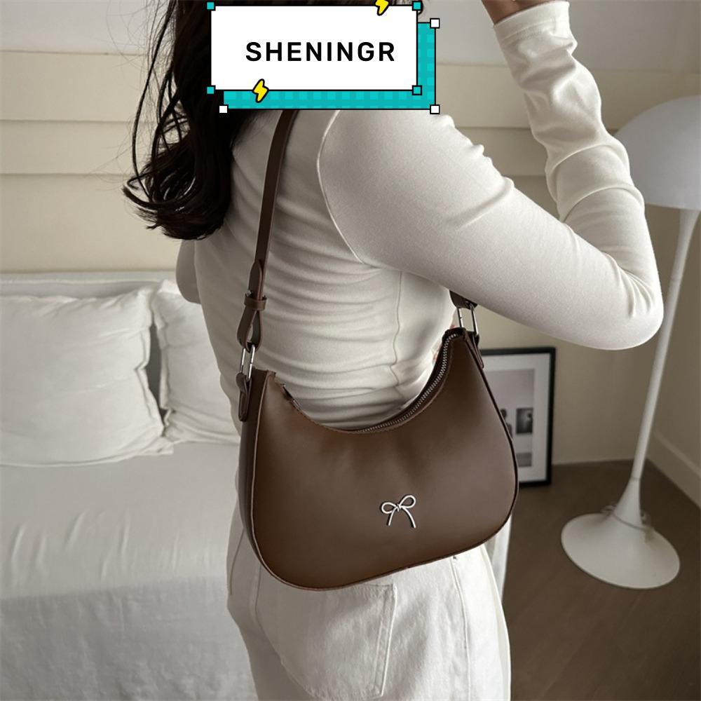 SHENING5R Bowknot Underarm Bag, Large Capacity Solid Color Bowknot Armpit Bag, PU Leather Design Y2K