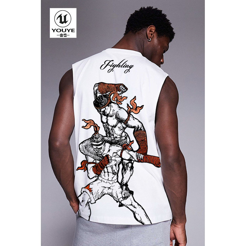 Taishan Yading Ancient Muay Thai Graphic Training Tank 100% Cotton Oversize Sleeve 3.17