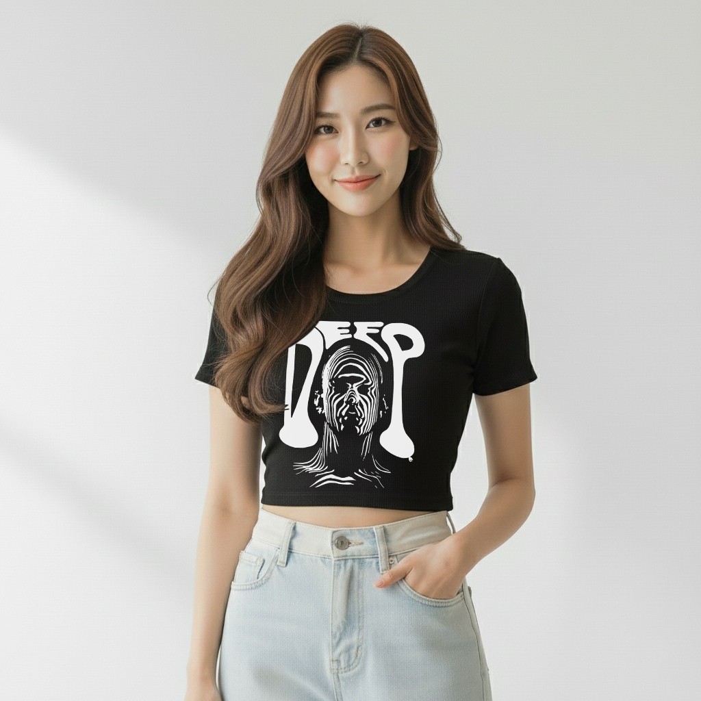 Crop Deep Baby Tee Y2k ผู้หญิงแขนสั้น Slim fit Deep Crop Top