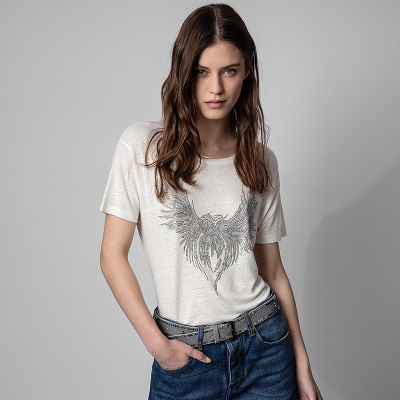 BXWG ZADIG&VOLTAIRE 22Summer new French niche style women's short-sleeve shirt with phoenix wings an