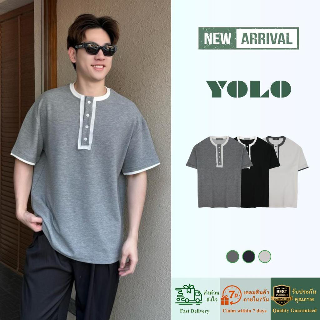 YOLO เสื้อยืด OVERSIZE เสื้อยืดโอเวอร์ไซส์ เสื้อยืดแขนสั้น  ผ้าฝ้ายแท้ ทรงหลวม มีกระเป๋า Y262336