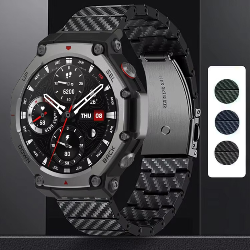 สายคาร์บอนไฟเบอร์สําหรับ Amazfit T-REX 3 Pro 48 มม.นาฬิกาสมาร์ทสร้อยข้อมือกีฬาสําหรับ Huami T-Rex2 3/T-Rex Pro/T-Rex 2 Ultra Watchband พับหัวเข็มขัดสายรัดข้อมือ Correa