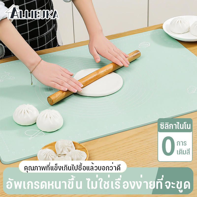 Allieuka แผ่นซิลิโคน หนาพิเศษ พร้อมสเกล สําหรับทําเบเกอรี่ แผ่นรองนวดซิลิโคน ไม่ติดผิว