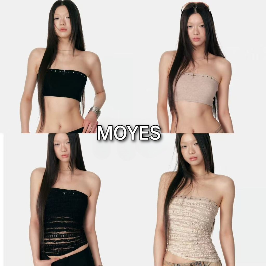 MOYES 🔥เสื้อเกาะอกลูกไม้สองสีสุดเย้ายวน เสื้อตาข่ายยืดแบบหลายชั้นสำหรับผู้หญิง