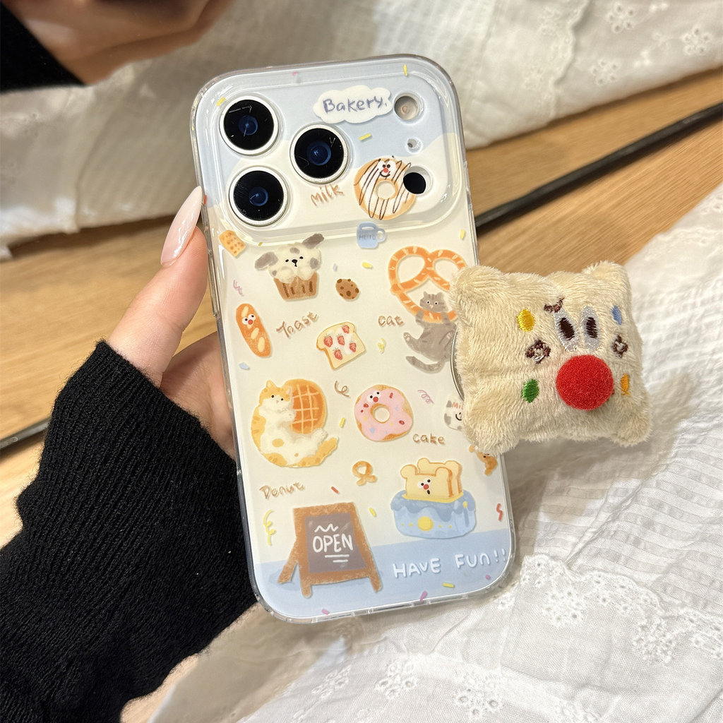 Jellycat ขนมแมวตุ๊กตาสามมิติวงเล็บจมูกสีแดงเหมาะสําหรับ iphone17promax Apple 14 เคสโทรศัพท์ 15 สไตล์