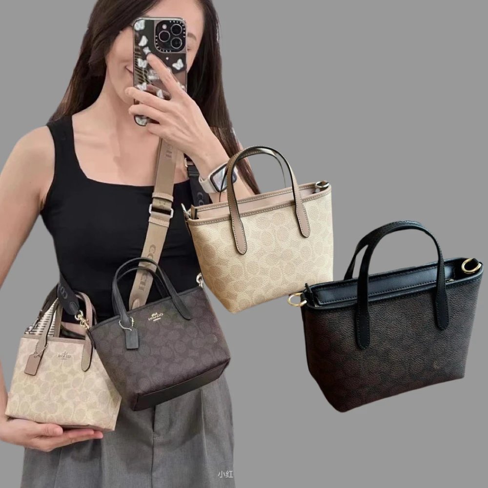 Coach CW032city tote bag ปี 2024 ขนาดเล็กพกพาสะดวก ดีไซน์สะพายข้าง สำหรับผู้หญิง