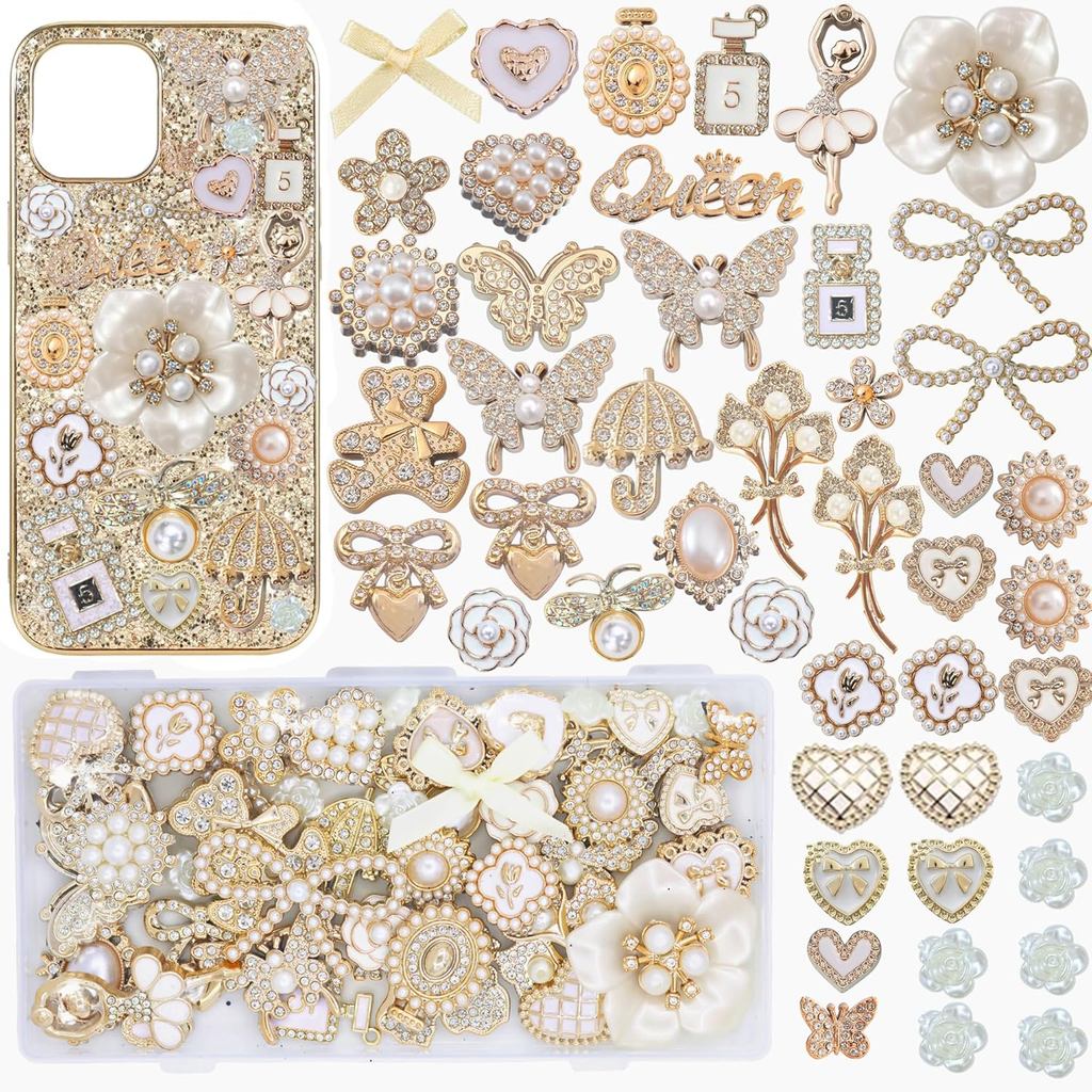 Junk กรณี Charms,Big Junk Charms Bulk,Bling แบนกลับ Charm สําหรับ Junk ถุงเท้า, 3D ดอกไม้ผีเสื้อ Cha