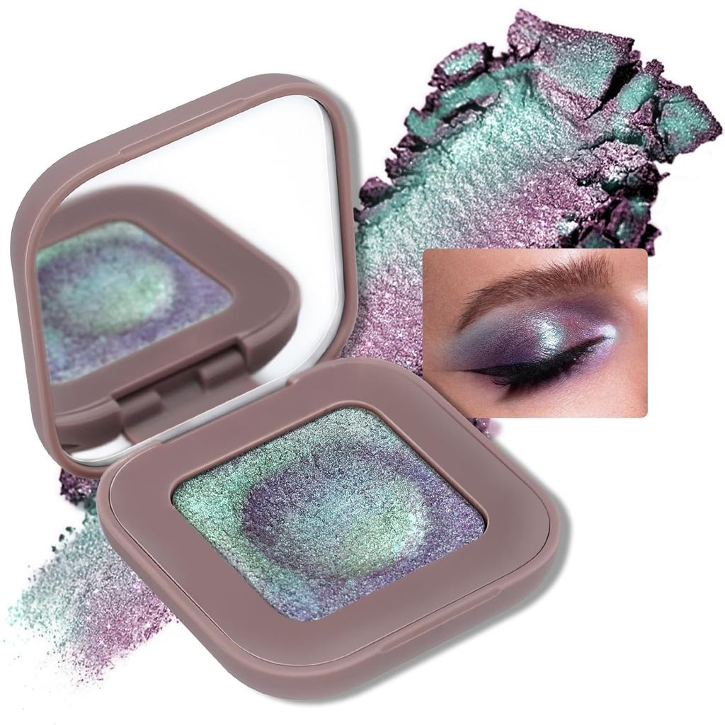 Duochrome Mauve Green Blue Glitter Eyeshadow Palette, Holographic Chameleon Sparkle Iridescent Corne