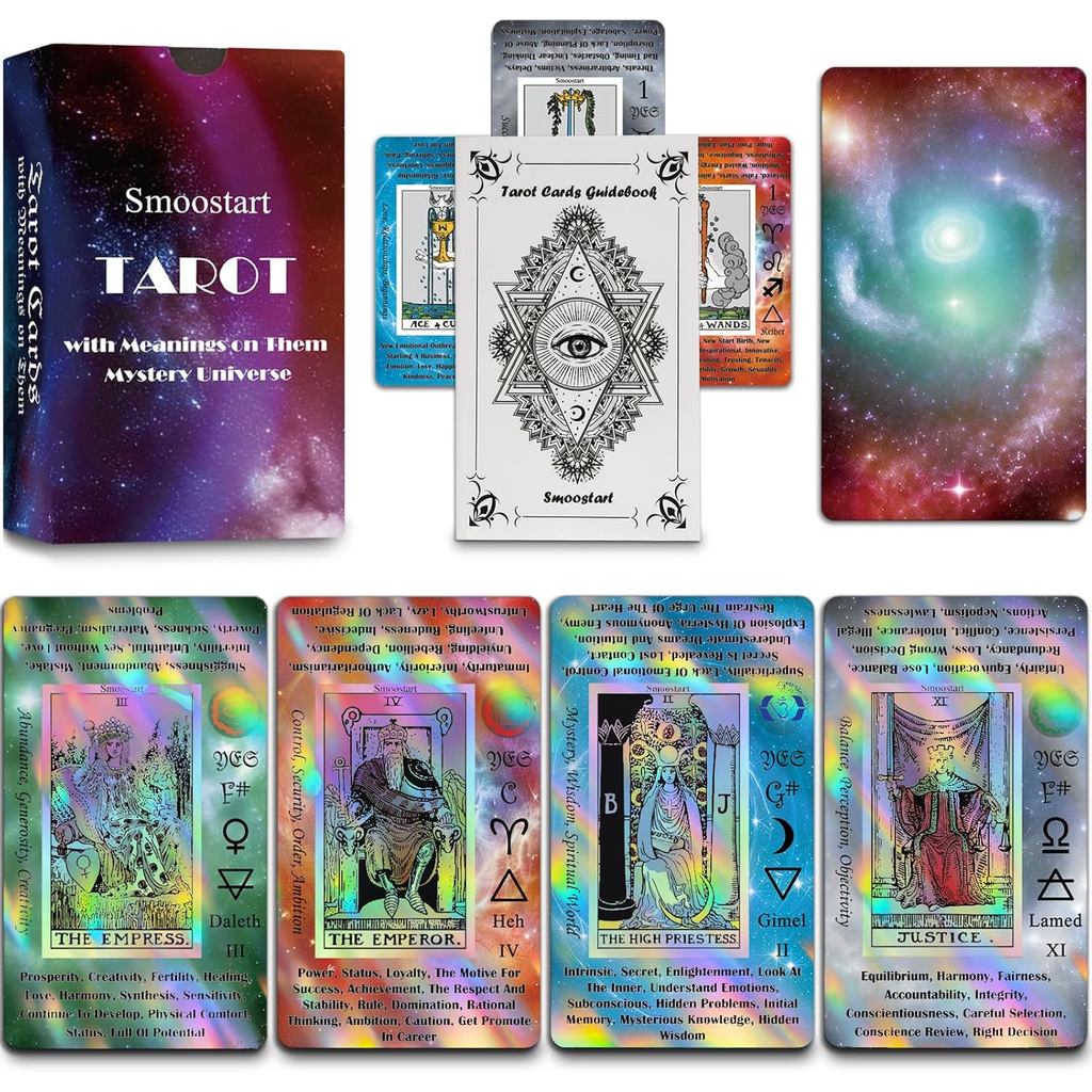 Smoostart Tarot Cards สําหรับผู้เริ่มต้นที่มีความหมายบน Them, Surface Laser Cards Holographic Tarot 