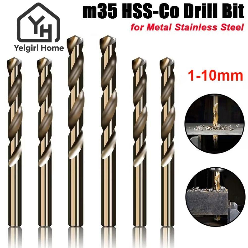 YELGIRLB Twist Drill, Round Shank M35 Cobalt Drill Bit, 1mm-10mm Straight Drill Chuck Wood