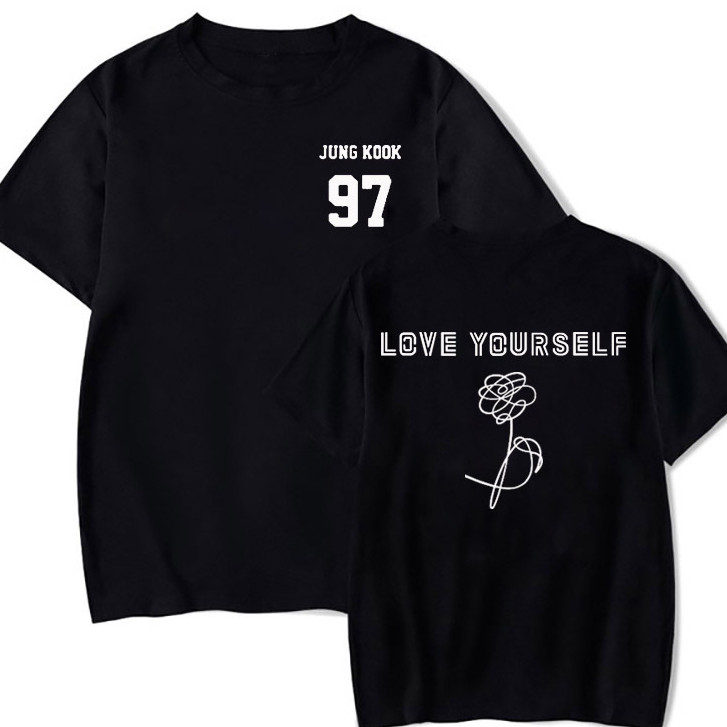 เสื้อยืด BTS Jimin Jin V Jungkook Jhope Suga Rm สมาชิกชื่อและหมายเลขแขนสั้น Top Love Youself Tee S~5XL unisex siz