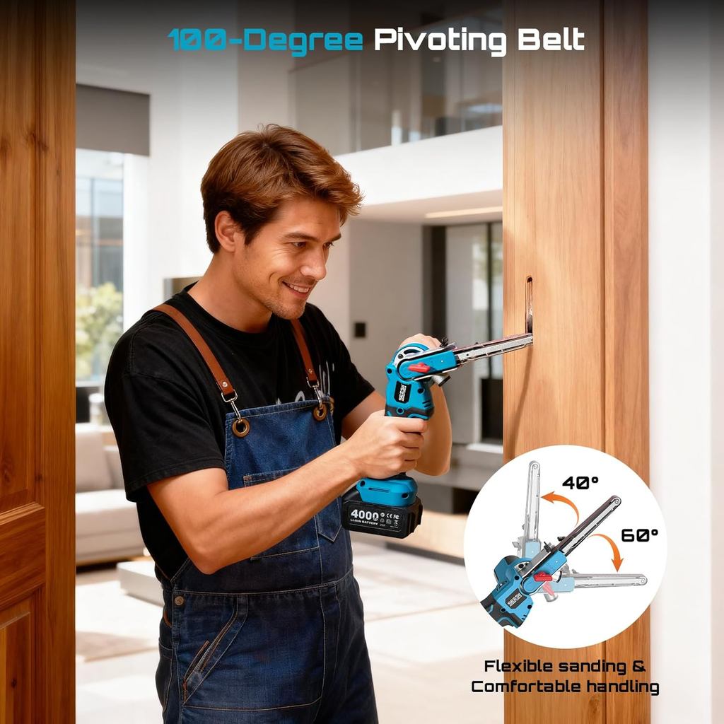 SEESII Wireless Detail File Sander: Belt Sander พร้อมมอเตอร์ไร้แปรงถ่าน, แบตเตอรี่ลิเธียมไอออน 4.0 A