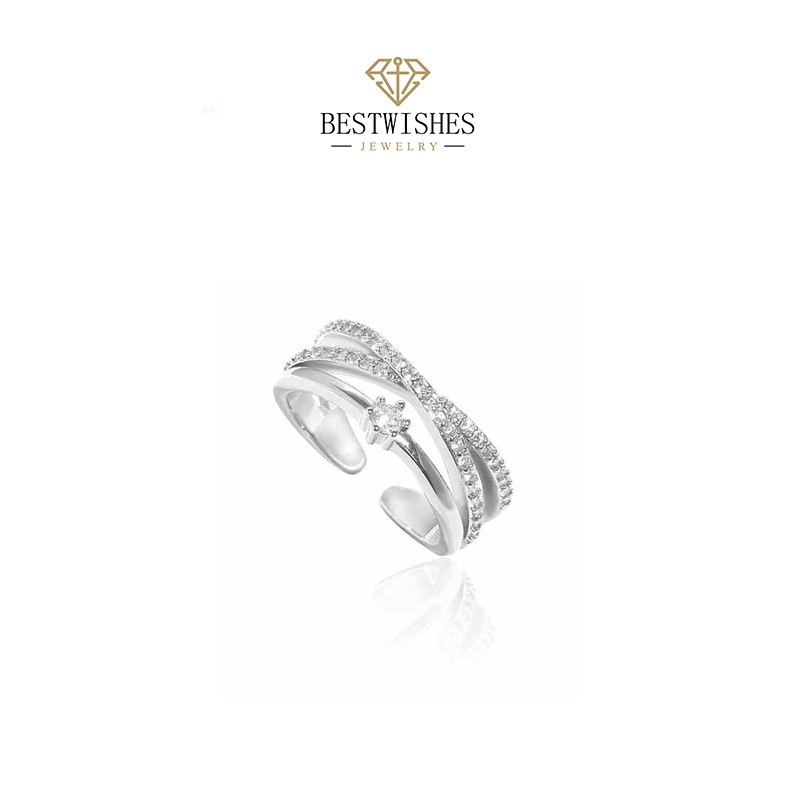 Jewelry แหวนเพชร แหวนทองคำขาว  แหวนแฟชั่นปรับได้ แหวนสุภาพสตรี J005Z ของขวัญที่สวยงาม J026