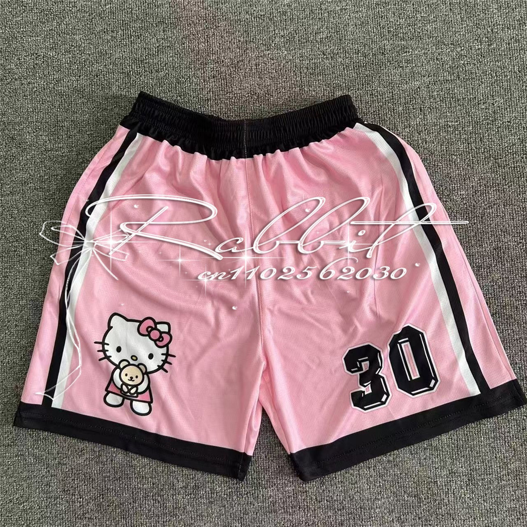2025 รุ่นพิเศษ OutdoorSports กางเกงขาสั้น Hello Kitty แห้งเร็วสําหรับเด็กชายและเด็กหญิงฟุตบอลบาสเก็ตบอลตาข่ายกางเกงขาสั้นลําลอง