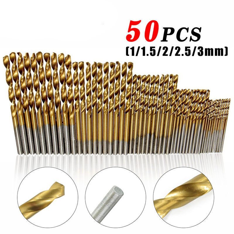 【COD+ส่งฟรี】ชุดดอกสว่าน 50 ชิ้น HSS 4241 เคลือบ Titanium ทนทาน