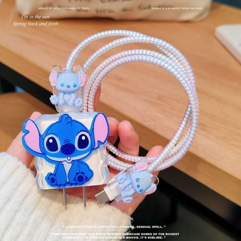 ชุดห่อลวด Stitch น่ารักการ์ตูนหัวชาร์จเคสสาย USB Saver Oppo 80w 67w 33w